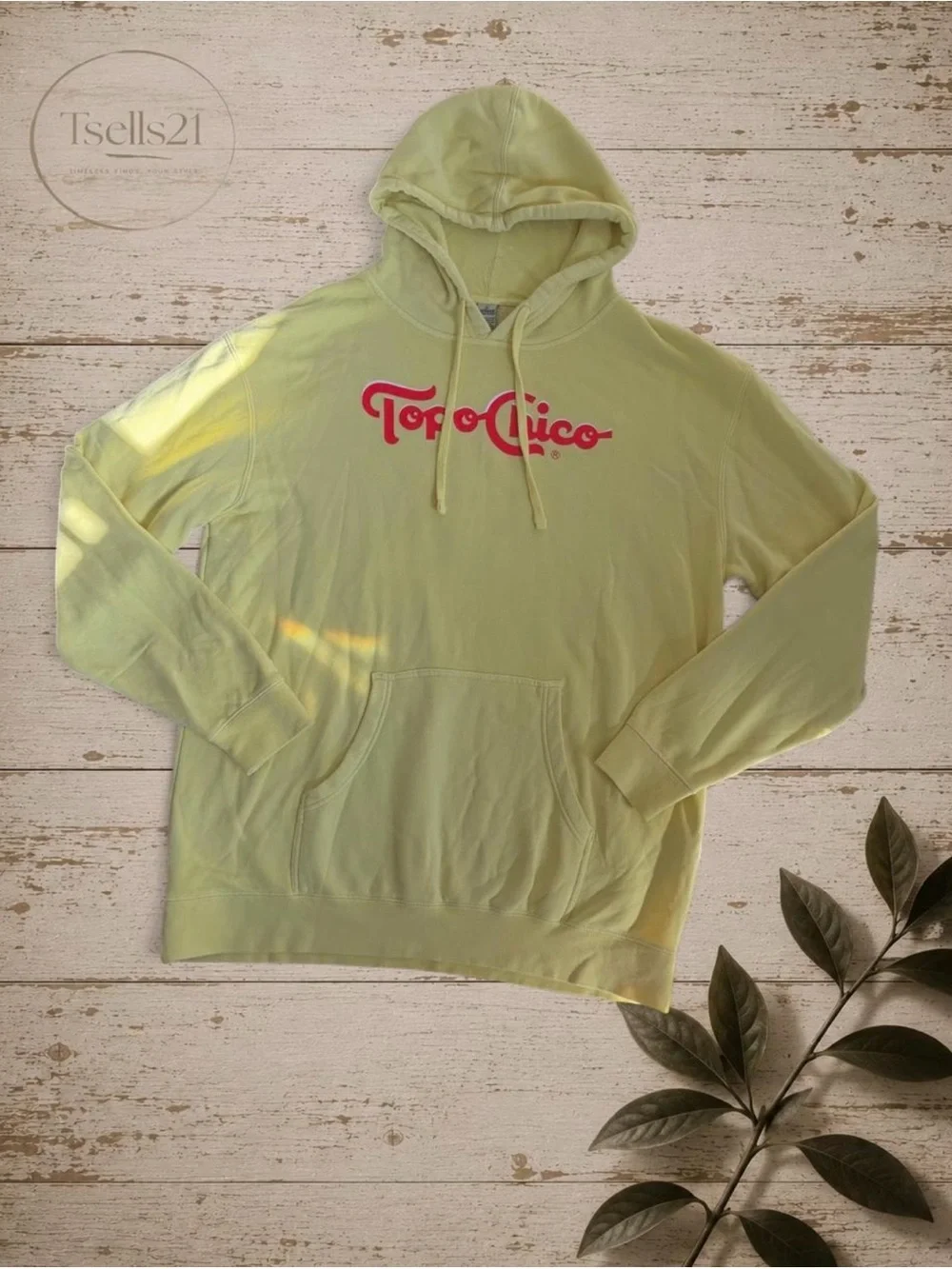 Topo Chico Cotton Blend Graphic Pullover Hoodie - Pastel Yellow - Size XL